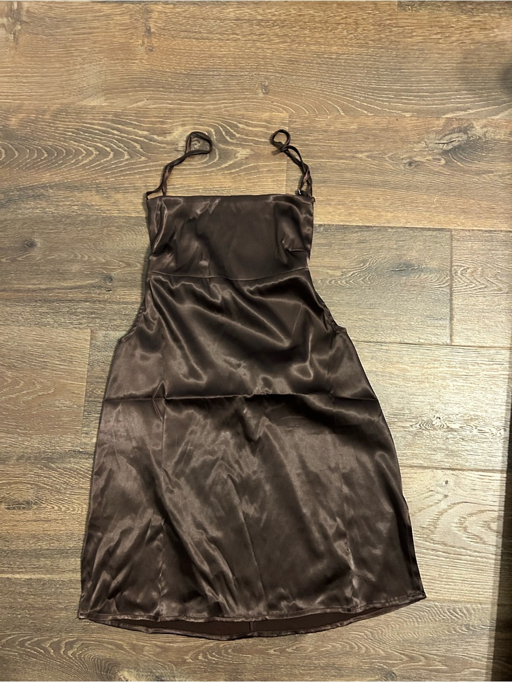 Satin Brown Mini Dress with Spaghetti Straps